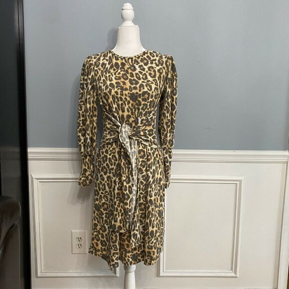Raw Edge Leopard Print Dress Shift Size Small Tie Front - Picture 2 of 8